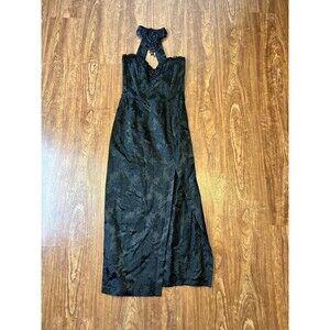 Vtg Jessica Mcclintock Gunne Sax Beaded Whimsigoth Choker Dress Black Roses 7/8